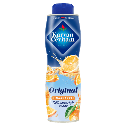 Foto van Karvan Cevitam Limonadesiroop sinaasappel op witte achtergrond