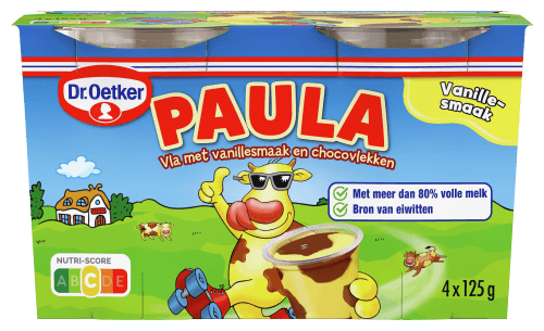 Foto van Dr. Oetker Paula vla vanille en chocolade op witte achtergrond