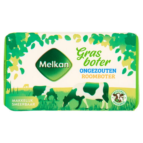 Foto van Melkan Grasboter ongezouten roomboter op witte achtergrond