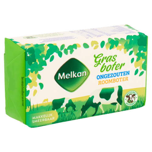 Foto van Melkan Grasboter ongezouten roomboter op witte achtergrond
