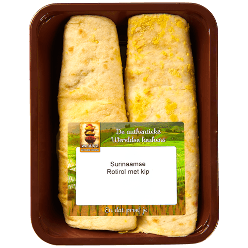 Foto van Warung Surinaamse roti-rol met kip op witte achtergrond