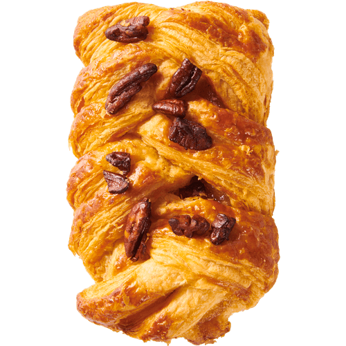 Foto van Vers afbak Pecanbroodje maple op witte achtergrond