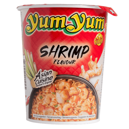 Foto van Yum Yum Noodles garnaal op witte achtergrond