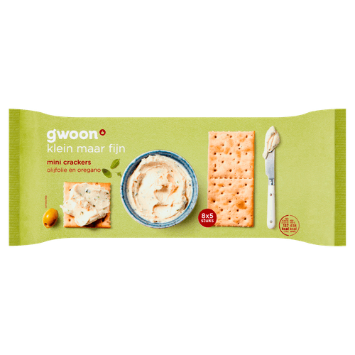 Foto van G'woon Mini crackers olijf en oregano op witte achtergrond