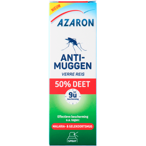 Foto van Azaron Anti muggen 50% deet spray op witte achtergrond