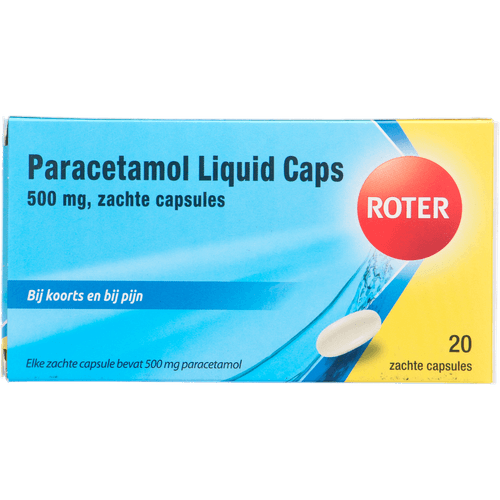 Foto van Roter Paracetamol liquid caps 500 mg op witte achtergrond