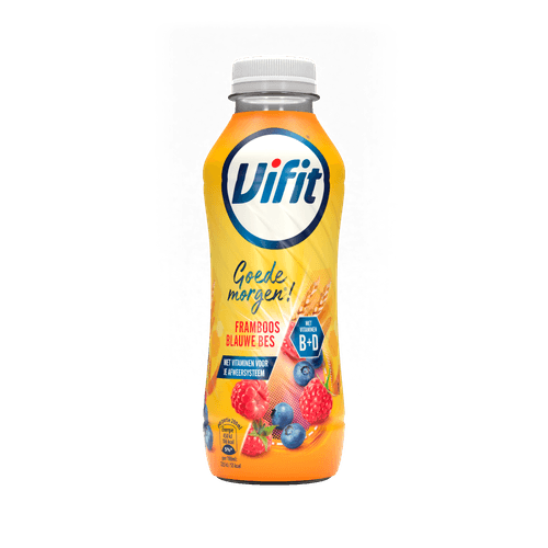 Foto van Vifit Goedemorgen framboos- blauwe bes op witte achtergrond