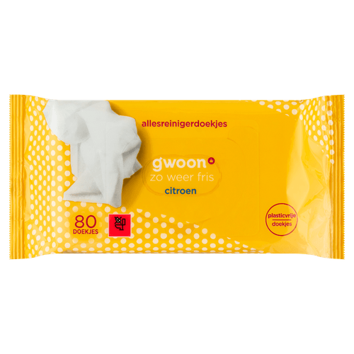 Foto van G'woon Allesreinigerdoekjes citroen op witte achtergrond