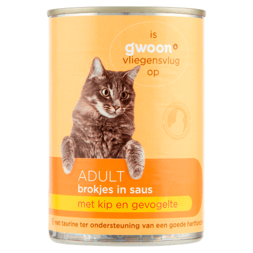 Foto van G'woon Kattenvoer adult kip-gevogelte in saus op witte achtergrond