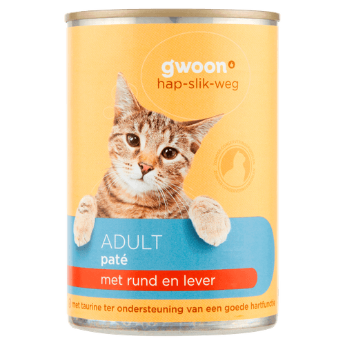 Foto van G'woon Kattenvoer adult pate rund-lever op witte achtergrond