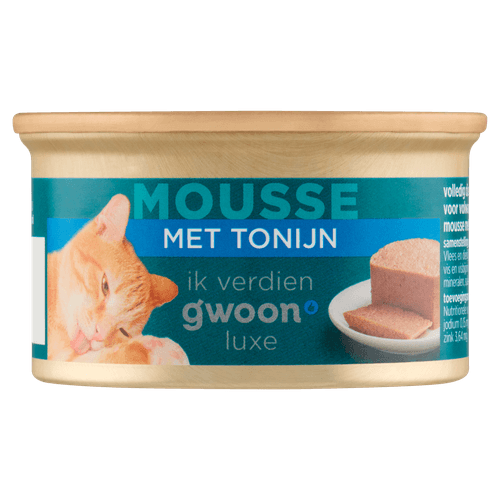 Foto van G'woon Kattenvoer mousse tonijn op witte achtergrond