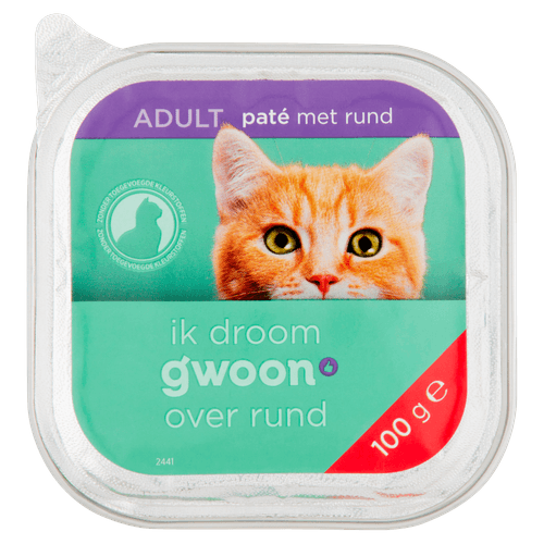 Foto van G'woon Kattenvoer alu pate rund op witte achtergrond