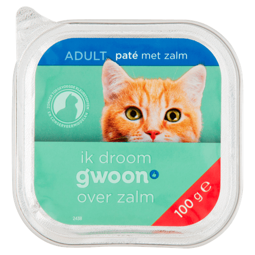 Foto van G'woon Kattenvoer alu pate zalm op witte achtergrond