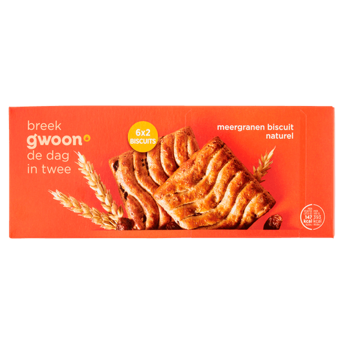 Foto van G'woon Meergranenbiscuit krent-rozijn 6x2 stuks op witte achtergrond