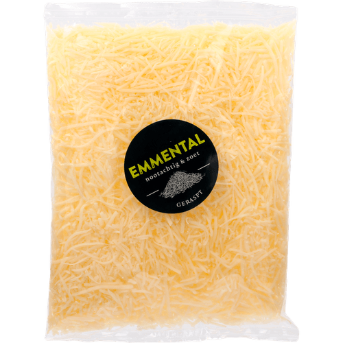 Foto van Vergeer Geraspt emmenthaler op witte achtergrond