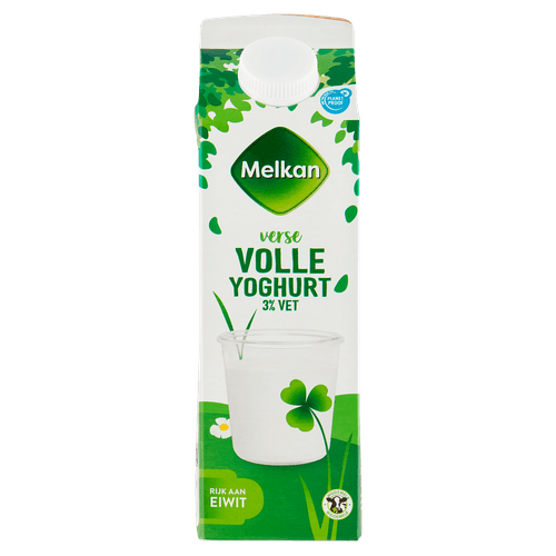 Foto van Melkan Volle yoghurt op witte achtergrond