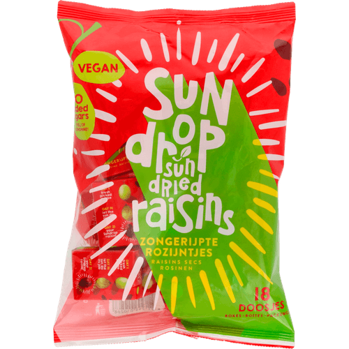 Foto van Sundrop Raisins mini boxes 18 stuks op witte achtergrond