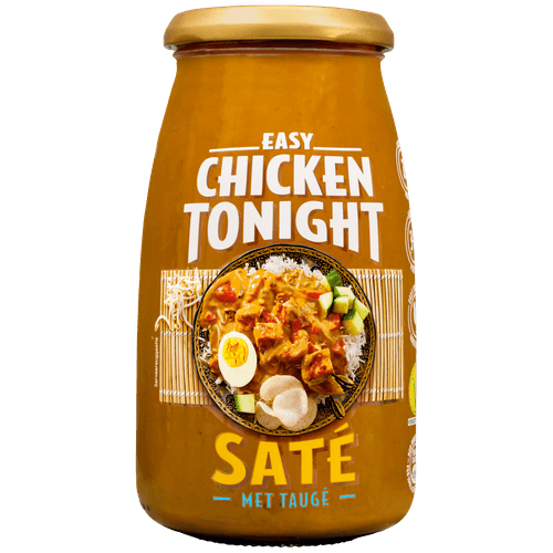 Foto van Chicken Tonight Sate met tauge op witte achtergrond