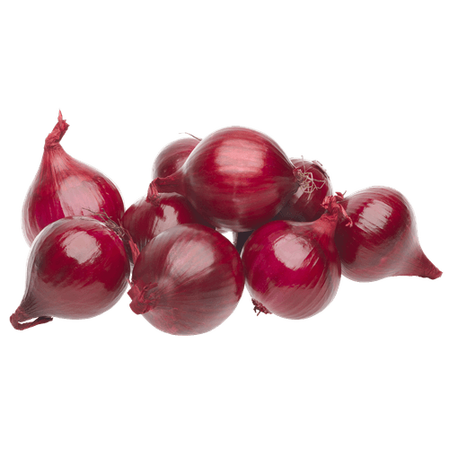 Foto van Rode uien net op witte achtergrond