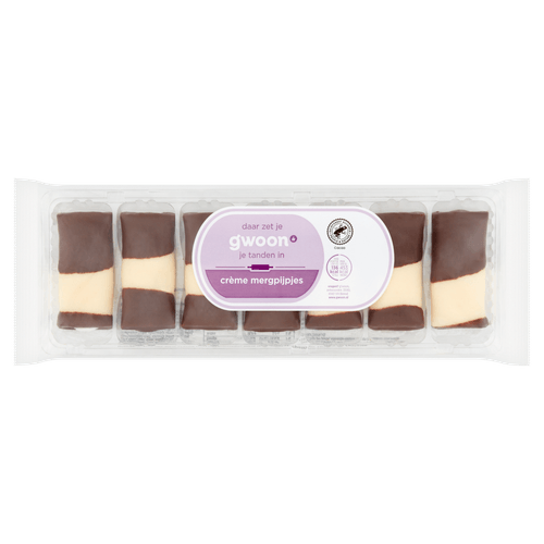 Foto van G'woon Mergpijpjes creme op witte achtergrond