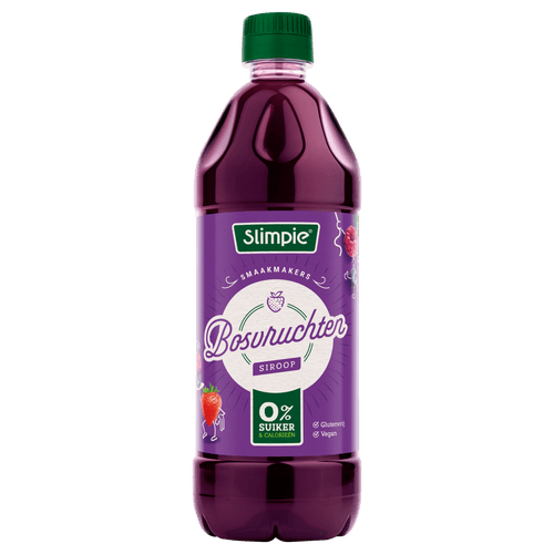 Foto van Slimpie Limonadesiroop bosvruchten op witte achtergrond