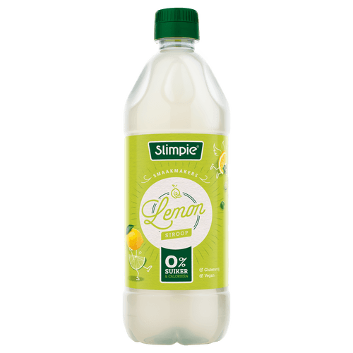 Foto van Slimpie Limonadesiroop lemon op witte achtergrond