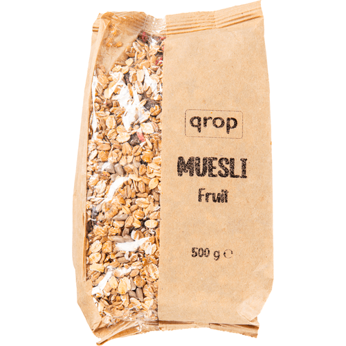 Foto van Qrop Muesli fruit op witte achtergrond
