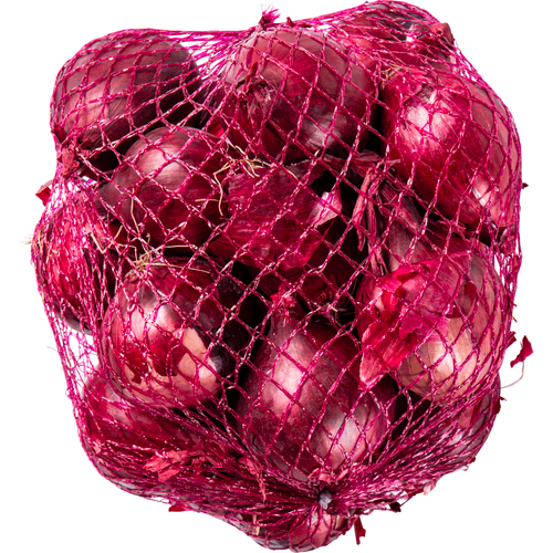 Foto van Rode uien net op witte achtergrond