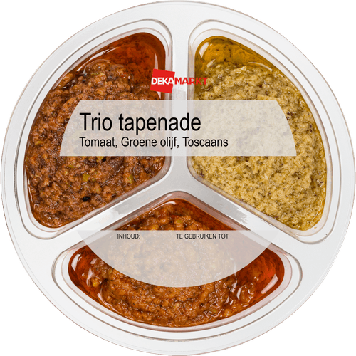 Foto van DekaMarkt Tapenade trio op witte achtergrond