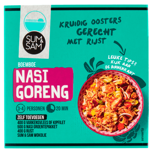 Foto van Sum & Sam Boemboe nasi goreng op witte achtergrond