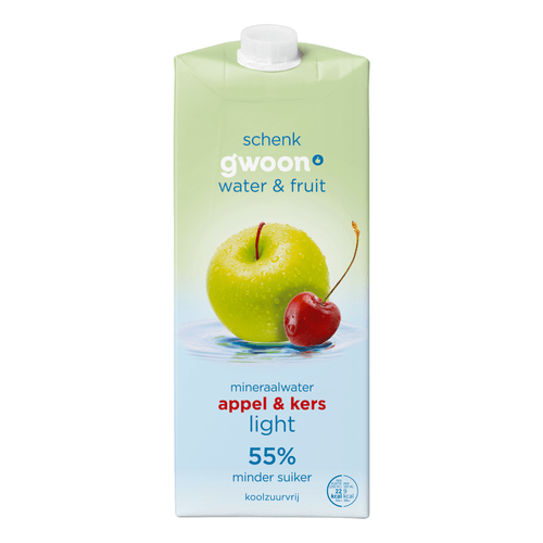 Foto van G'woon Mineraalwater appel en kers light op witte achtergrond