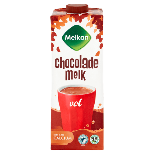 Foto van Melkan Chocolademelk vol op witte achtergrond