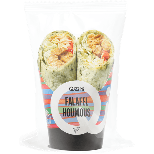 Foto van Qizini Wrap falafel houmous 2 stuks op witte achtergrond
