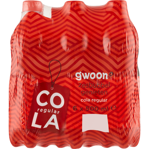 Foto van G'woon Cola regular 6x500ml op witte achtergrond