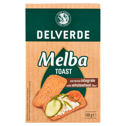 Foto van Delverde Melba toast met volkoren op witte achtergrond