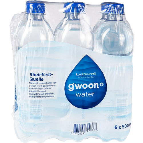 Foto van G'woon Mineraalwater koolzuurvrij 6x500ml op witte achtergrond
