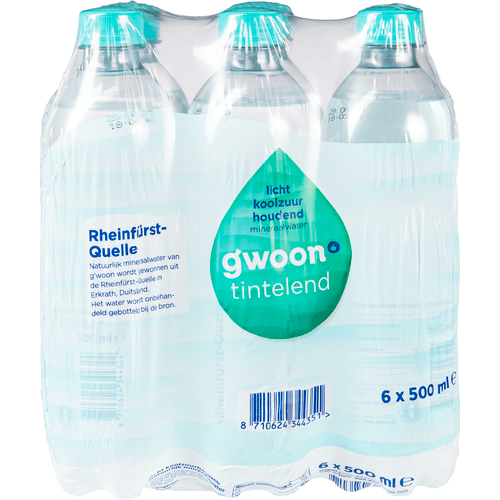 Foto van G'woon Mineraalwater licht koolzuurhoudend 6x500ml op witte achtergrond