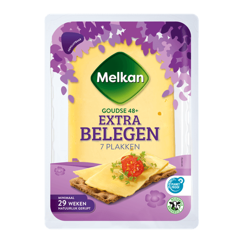Foto van Melkan Goudse extra belegen 48+ plakken op witte achtergrond
