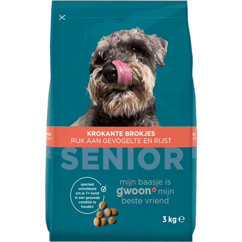 Foto van G'woon Hondenvoer senior gevogelte-rijst op witte achtergrond