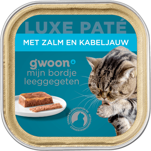 Foto van G'woon Kattenvoer alu pate zalm & kabeljauw op witte achtergrond