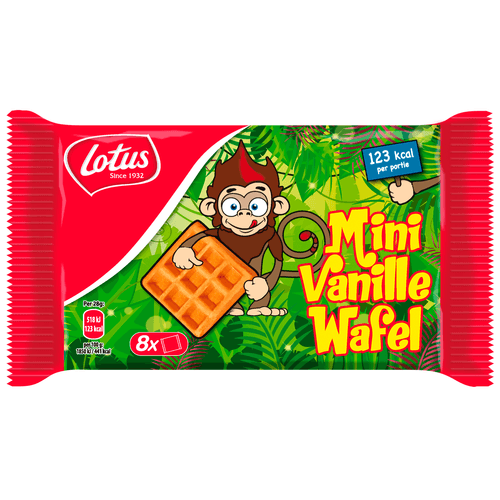 Foto van Lotus Mini vanille wafels 8 stuks op witte achtergrond