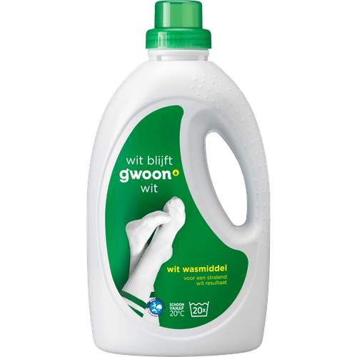 Foto van G'woon Vloeibaar wasmiddel wit 20 wasbeurten op witte achtergrond