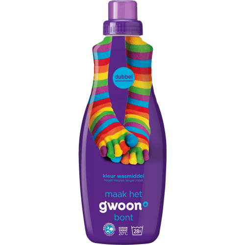 Foto van G'woon Vloeibaar wasmiddel 2x gecon. kleur 28 wasbeurten op witte achtergrond