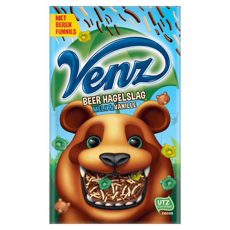 Venz Rimboe Beer Hagelslag Melk & Vanillesmaak 380 g