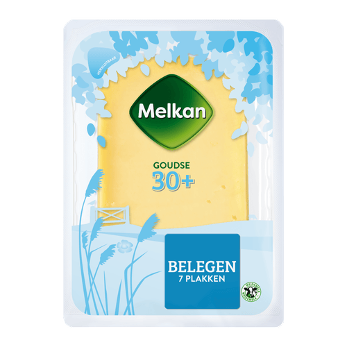 Foto van Melkan Goudse belegen 30+ plakken op witte achtergrond