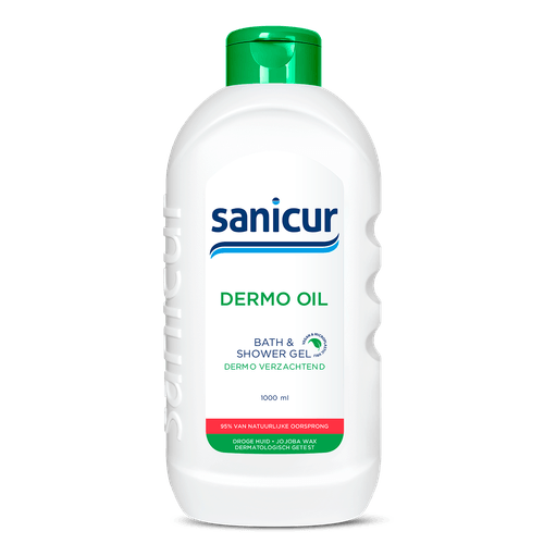 Foto van Sanicur Bad & douchegel dermo olie op witte achtergrond