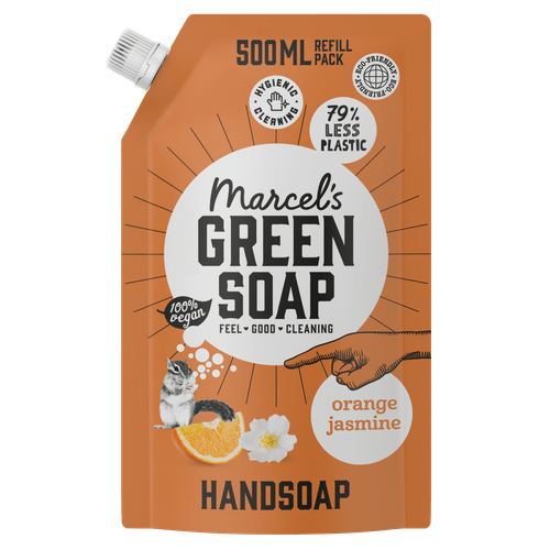 Foto van Green Soap Handzeep refill sinaasappel & jasmijn op witte achtergrond