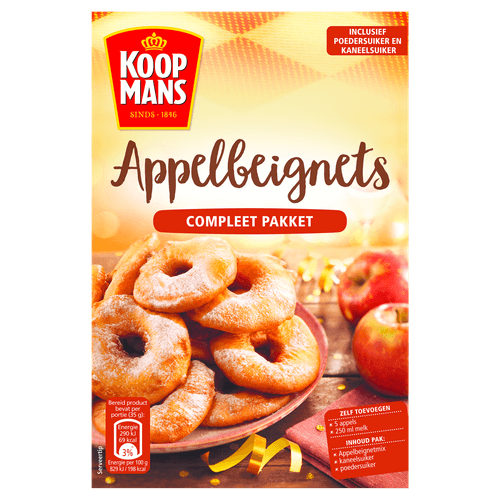 Foto van Koopmans Appelbeignets mix op witte achtergrond