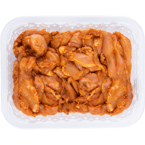 Foto van DekaVers Scharrel kipdijreepjes shoarma op witte achtergrond