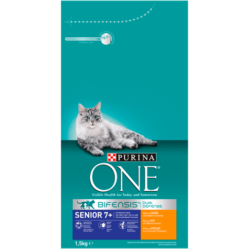 Foto van Purina One Kattenvoer senior kip-volkoren granen op witte achtergrond